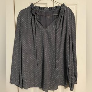 Gray with white polka dot blouse